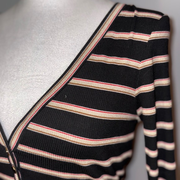 Veronica Beard Shailee Henley Top Striped Long Sleeve Ribbed Knit XS NEW - Picture 3 of 13